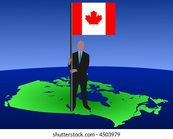 business man standing on map of Canada with flag