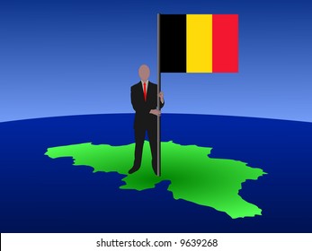 business man standing on map of Belgium with flag