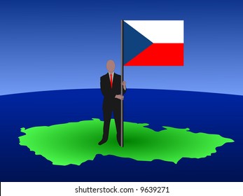 business man standing on map of Czech Republic with flag