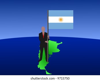 business man standing on map of Argentina with flag