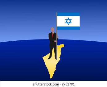 business man standing on map of Israel with flag