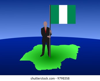 business man standing on map of Nigeria with flag