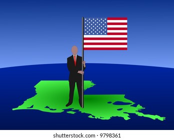 empresario parado en el mapa de Luisiana con bandera