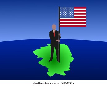 business man standing on map of Illinois with flag
