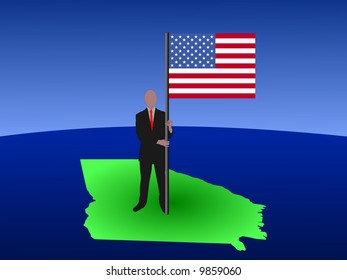 business man standing on map of Georgia with flag