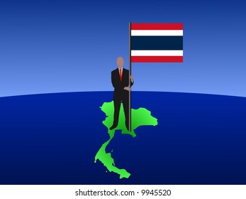 business man standing on map of Thailand with flag