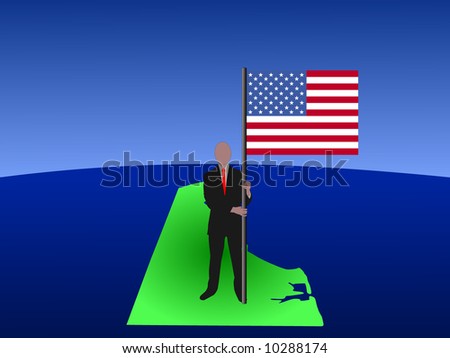 business man standing on map of Delaware with flag