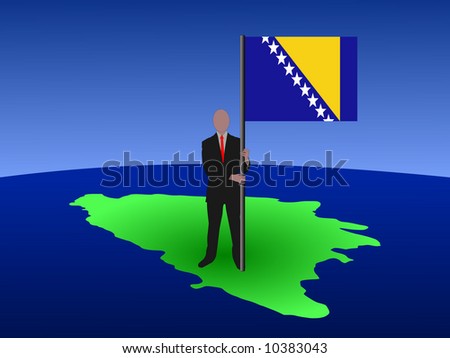 business man standing on map of Bosnia with flag