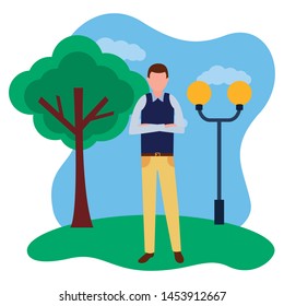 business man standing in the park vector illustration