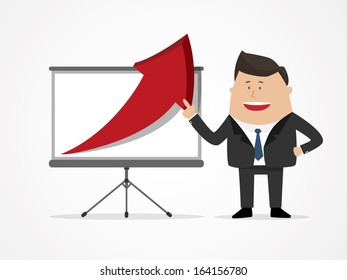 Business man standing pointing at chart and presentation