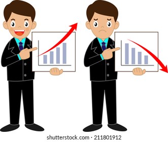 Business man standing pointing at chart and presentation