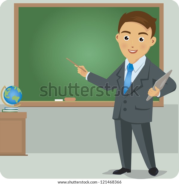 Business Man Standing Pointing Chart Presentation Stock Vector (Royalty ...