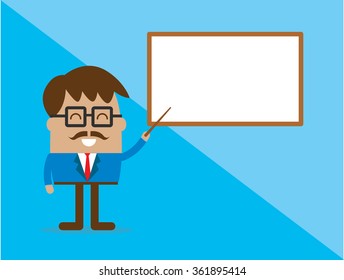 Business man to standing presentation with blank white board