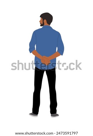 Business man Standing Rear View. Male cartoon Character Wearing casual Clothes Back View vector illustration Isolated on white Background. Hand drawn, not AI generated