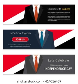 Business Man Standing Sealand Principality of country flag in Website banner. set with different text. Contribute to Society.Let's grow Together. Happy Independence Day. Vector web banner illustration