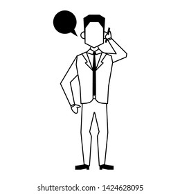 business man standing with a speech bubble avatar cartoon character vector illustration graphic design