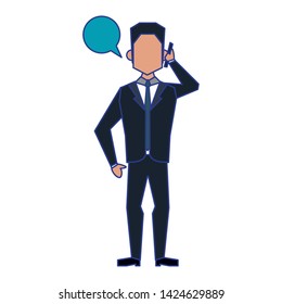 business man standing with a speech bubble avatar cartoon character vector illustration graphic design