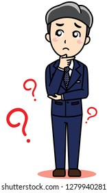 A business man is standing and thinking with confused pose. This can use for presentation, website, book, business card.