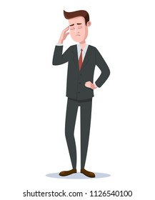 Business man is standing and thinking. Vector illustration.