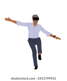 Business man standing in virtual reality headset.