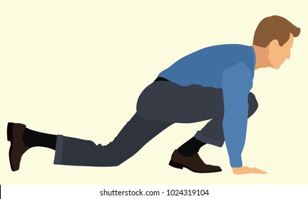 Business man Starting a Race & stratching