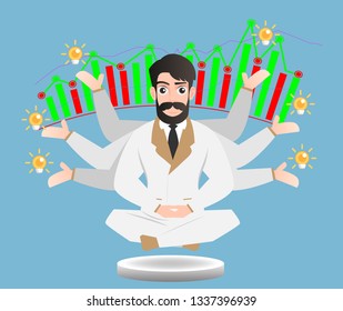 Business man and stock market Concept ,Vector artwork depicts financial success,Smart investor is presenting the mobile investment application,Bull and bear shapes that look like for website and Topic