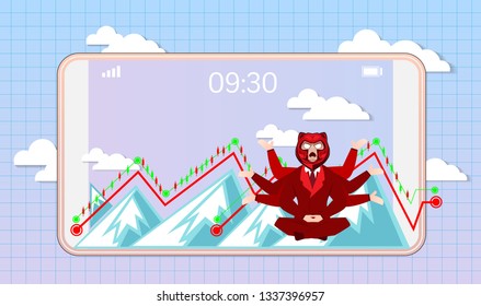 Business man and stock market Concept ,Vector artwork depicts financial success,Smart investor is presenting the mobile investment application,Bull and bear shapes that look like for website and Topic