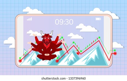 Business man and stock market Concept ,Vector artwork depicts financial success,Smart investor is presenting the mobile investment application,Bull and bear shapes that look like for website and Topic