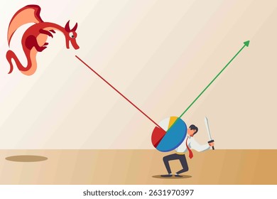 business man stop the falling down chart	