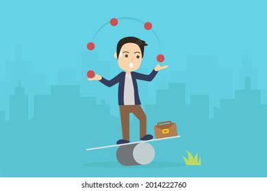 A business man with strong adaptability, resilience and perseverance like a circus performer, vector illustration