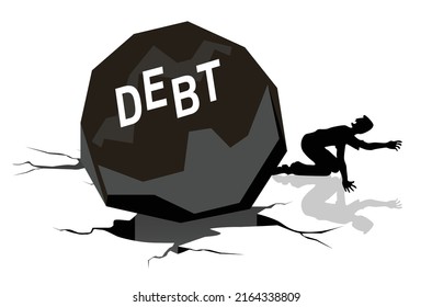 Business Man Stuck Under The Debt Ball.