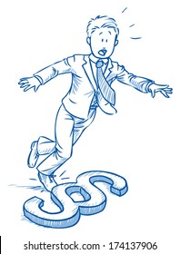 Business man stumbling over paragraph icon,Â?Â? concept of complexity of law,Â?Â? hand drawn vector illustration