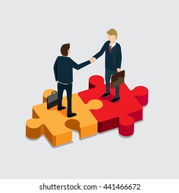 Business Man Success With Handshake. Isometric Concept