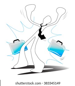 Business man success in his business he very happy Shadow man white cartoon symbol and logo design