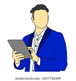 A business man success in life holding a tablet while working