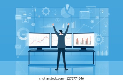 business man successful and standing  on investment monitor graph concept
