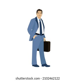 a business man in a suit with a briefcase for animation. Vector illustration of a man dressed in a stylish business suit. All details are on separate layers with names.