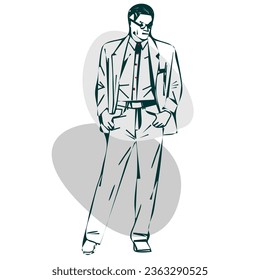 Business man in a suit and glasses. Stylization. Graphic color image. Vector.