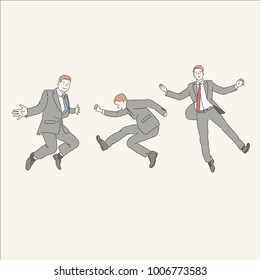 A business man in a suit is jumping. hand drawn style vector doodle design illustrations.