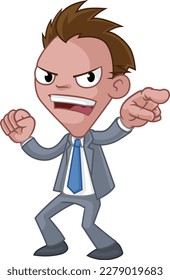 A business man in suit pointing his finger cartoon mascot