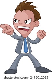 A business man in suit pointing his finger cartoon mascot