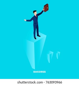 business man in suit reached the top in business, isometric image