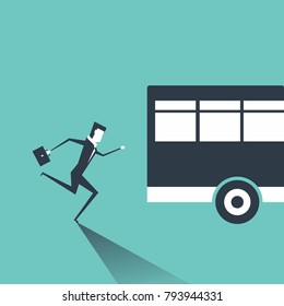  Business Man In Suit Is Running After Outgoing Bus. Vector