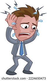 A business man in suit suffering stress anxiety or a headache cartoon