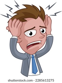 A business man in suit suffering stress anxiety or a headache cartoon