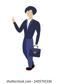 Business man in a suit with a suitcase on a white background. Idea. Flat vector illustration.