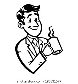 Business man in suit and tie drinking coffee vector illustration