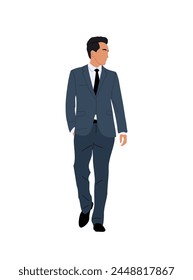 Business man in suit walking front view isolated.