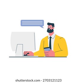 Hombre de negocios en un traje de trabajo con la computadora
