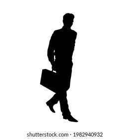 Business man with suitcase walking silhouette  vector illustration isolated on white background